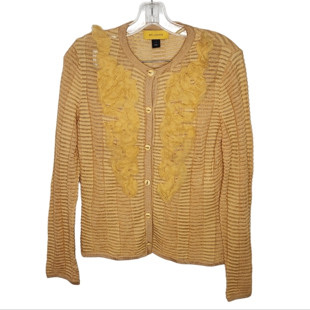ST. JOHN Ruffle Wool Blend Cardigan - Picture 11 of 11